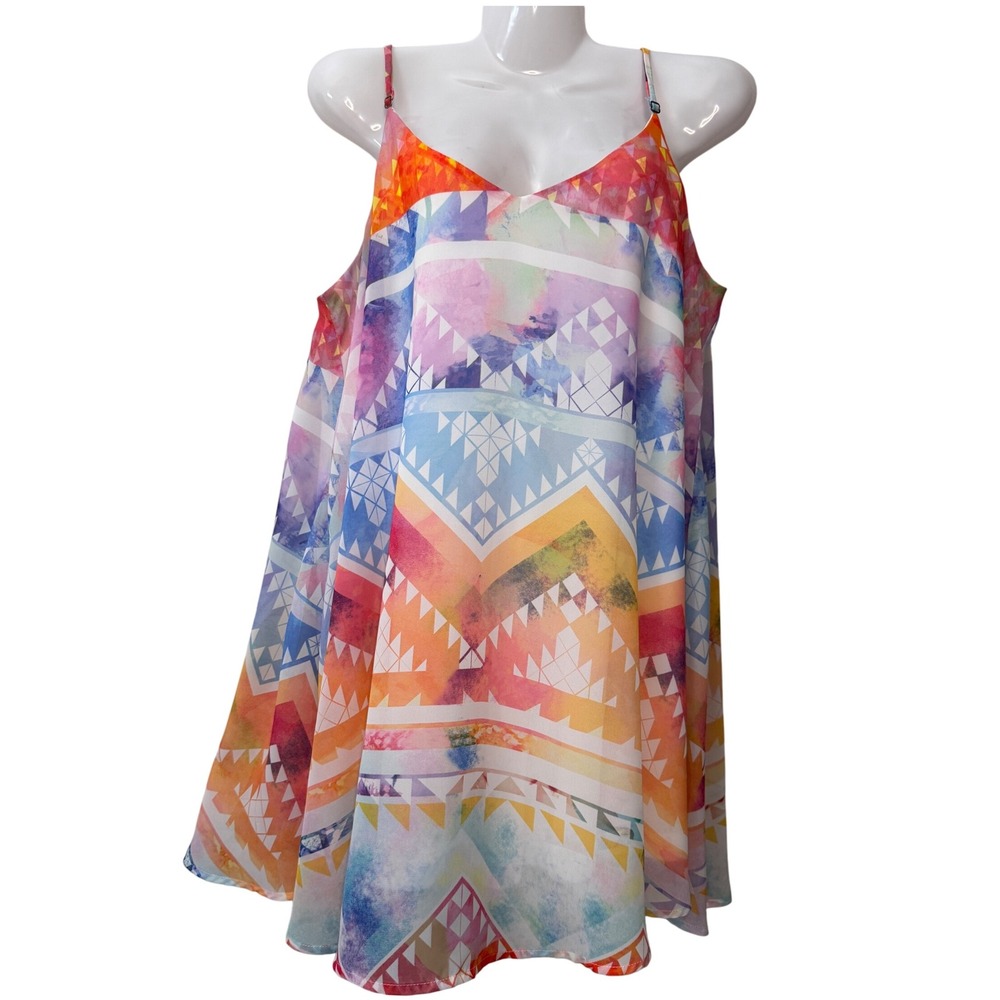 Mumu Boho Mini Dress Colorful Geometric Print Sleeveless Casual XS‎